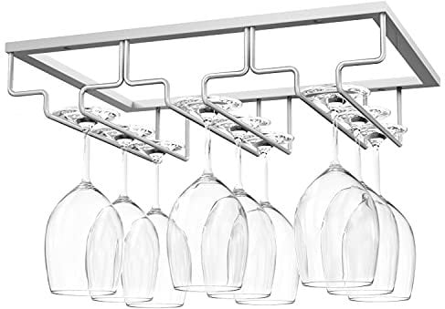 Nuovoware Porte-Verres à Pied Suspendu, Porte-Verre à Vin Suspendu Support de Verre à Vin avec 3 Rails pour Dessous d'Étagère, Armoire de Verre, Tenture en Chrome, Barre de Cuisine - Argent