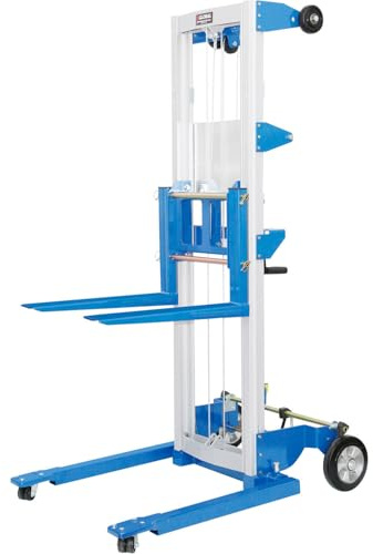 Global Industrial Lightweight Hand Operated Lift Truck with Straddle Legs, 400 Lb. Capacity, 120 Lift Height, for Lifting & Moving Pallets Boxes Bins and More