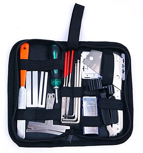 Alnicov Guitar Repairing Tools Kit,25Pcs Guitar Setup Kit Including String Ruler Gauge Measuring Tool Hex Wrench Files Fingerboard Guard Understring Radius Gauges Guitar Fret Rocker Leveling Set