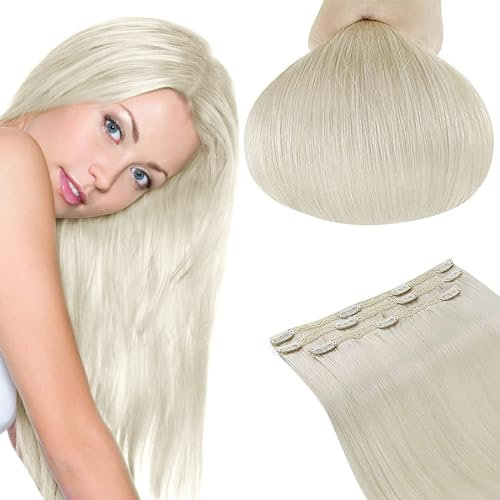 RUNATURE Blond Clip in Extensions Echthaar Weiße Blondine Remy Clip in Echthaar Extensions Clip in Haarverlangerung Echthaar 25cm 10 Zoll #800 50g 3 Stück