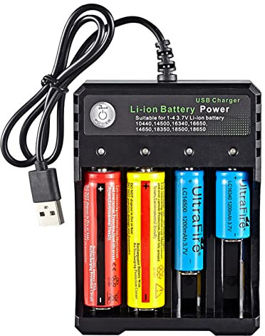 TFUFR 18650 Battery Charger 4 Slots, USB Rechargeable Battery Charge for 3.7V Li-ion TR IMR 10440 14500 16650 18650 16340(RCR123) Batteries With LED Display (No Battery)