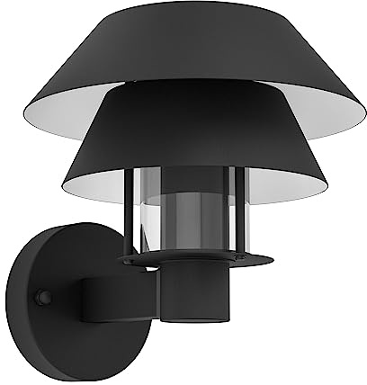 EGLO Wandlampe außen Chiappera, Außenbeleuchtung Hauswand, Wand Außenlampe | Außenwandleuchte aus Metall in Schwarz und Glas in Transparent, E27 Fassung, IP44