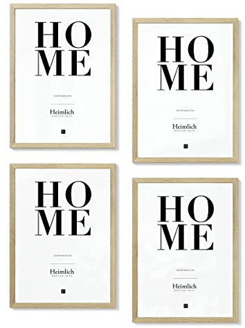 Heimlich® Bilderrahmen Collage 4x DIN A4 Holz Eiche | Bilderrahmen 21 x 29,7 cm (8.3 x 11.7 in) Eiche mit bruchsicherem Acrylglas | Bilderrahmen Set Holz A4 (4 STK.)