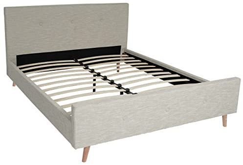 Mendler Polsterbett HWC-J98, Bett Doppelbett Bettgestell mit Lattenrost, Massivholz - 160x200cm Creme-beige
