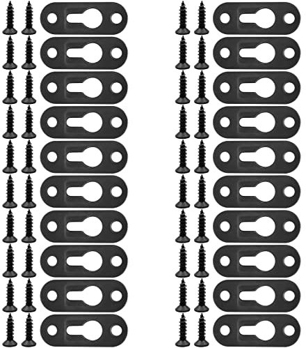 BokWin 20 placas de metal con tornillos, soportes de agujero de cerradura negros, espaciado de agujeros de 1.31 pulgadas para marcos de espejos de fotos