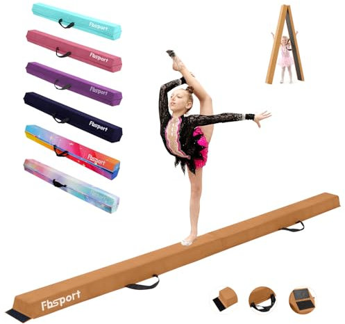 FBSPORT 270CM Faltender Schwebebalken, Gymnastik Balance Balken, Gymnastikboden Balken, Beflockungsschicht Balancierbalken, Balance Fitness Ausrüstung für Kinder
