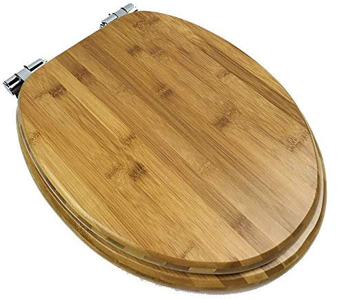 Samnuerly Solid Bamboo Toilet Seat with Adjustable Brushed Nickel Hinge Quick Release Fixed Toilet Seat Cover