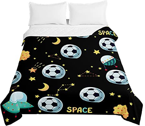 Odot Fußball Steppdecke Tagesdecke Gesteppte Bettüberwurf für Doppelbett Einzelbett Kinder Bettdecke Stepp Decke Tagesdecken Wohndecke Alle Jahreszeiten (150x200cm,Universe Planet)