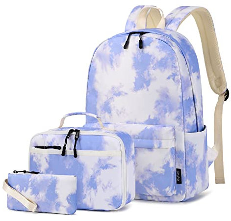 Imyth Backpack for Teen Girls School Gift Bookbag Lunch Box Pencil Bag 3 in 1 Set, Sky Blue, L, School
