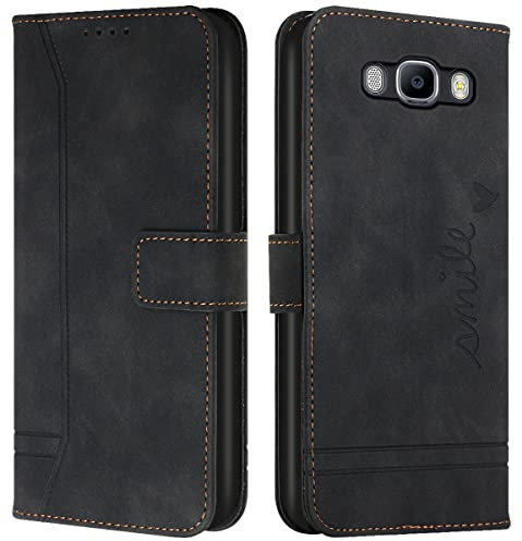 Cqkob Cover per Samsung Galaxy J510/J5 2016 Custodia protettiva in silicone TPU premium , Custodia Portafoglio con Supporto Slot per Schede Chiusura Magnetica-Nero