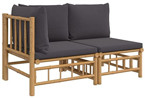 vidaXL Garten Lounge Set 2-TLG., Gartenmöbel Set mit Dunkelgrauen Kissen, Sitzgruppe für Garten Terrasse, Modular Sofa Garnitur Loungemöbel, Bambus