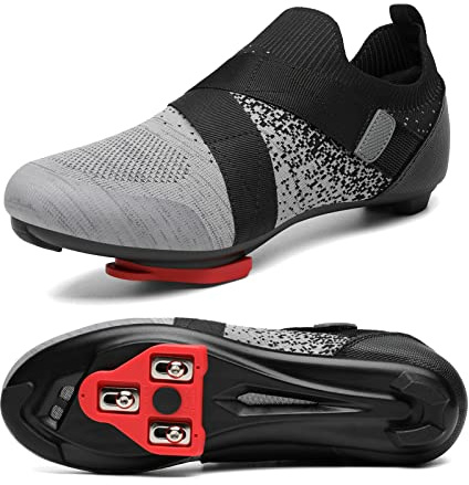 Unisex Cycling Shoes Compatible with Peloton Bike & SPD Indoor Road Riding Biking Bike Shoes with Delta Cleats Included for Men Women Grey M9.5