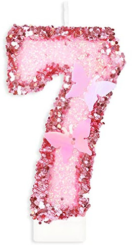 Geburtstagskerzen Zahlen 7, Schmetterling Kerzen Geburtstag, Personalisierte Geburtstagskerzen Kinder, Rosa Tortendeko 7 Geburtstag, Glitzernde Kuchendeko für KinderGeburtstags, Erwachsenen-Jubiläum