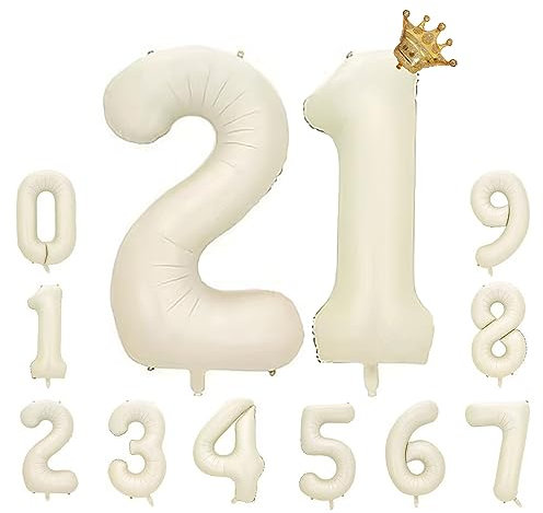 Foil Luftballon 21 Helium Folienballon Zahlen Ballon XXL Folien Milchig Weiß Ballon 12 Geburtstag 100cm/40inch
