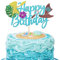 1 Stück Moana Inspired Tortendeko Glitzer Palm Leaf Blume alles Gute zum Geburtstag Kuchen Deko Cake Topper für tropische hawaiianische Luau Thema Baby Dusche Kinder Geburtstag Party Blau