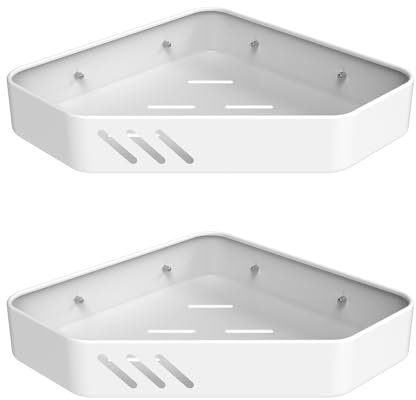 Ibergrif M34034W, Étagère de douche sans perçage, étagère d'angle pour shampoing et gel douche, fixation murale, 2 pièces, blanc