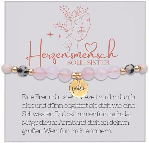BESTE FREUNDIN GESCHENKE ROSENQUARZ ARMBAND, Edelstein Armband als Freundschaftsarmband Quarz (Rosen Quarz)