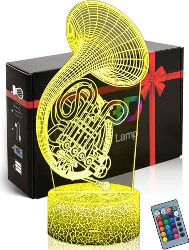 DAHEYMA 3D-Stimmungslampe, Illusion, Bass-Tuba, LED-Nachtlicht, Tuba-Tischlampe, 16 Farben ändern sich mit Fernbedienung, Geschenke für Musik-Fans, Feiertags-Schlafzimmer-Dekoration