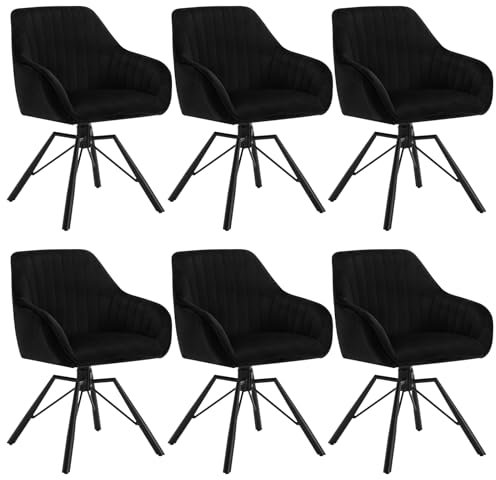 WOLTU Esszimmerstühle drehbar 6er Set, Samt Stuhl Esszimmer, Sessel Wohnzimmer, Drehstuhl, Küchenstuhl, Polsterstuhl mit Armlehnen, Loungesessel ergonomisch, Schwarz, EZS12sz-6