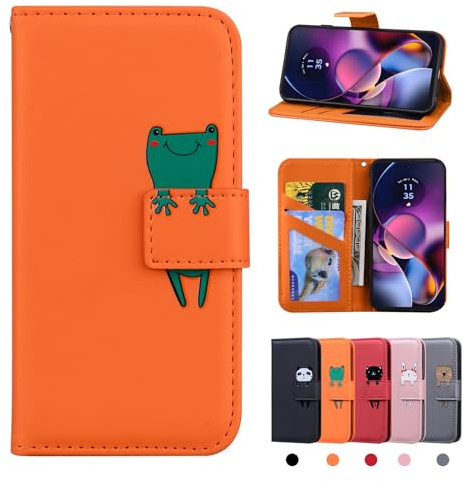Rostsant Motorola Moto G54 5G Hülle - PU Leder Brieftasche Schutzhülle Mit Stehfunktion Und Magnetic Closure - Handyhülle Oranger Frosch
