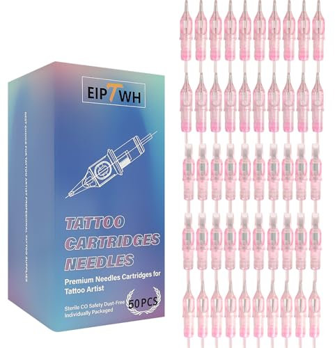 EIPTWH 50pcs Assorted Tattoo Nadeln Patronen,#12 Bugpin Mixed Größe 5PCS jeweils 5RL 7RL 9RL 5RS 7RS 9RS 15M1 21M1 15RM 21RM, Runde Liner Runde Shader Einweg Tattoo Nadeln für Tattoo Artist
