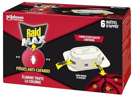 Raid Max Piège Anti-Cafards - 3 Mois d'Efficacité - 6 Boîtes d'Appât