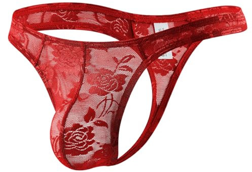 Casey Kevin String Homme Dentelle, Transparent sous-vêtements Sexy Slips Taille Basse Strings Tanga
