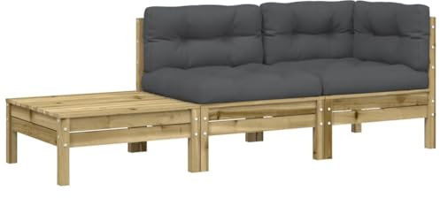 vidaXL Gartensofa, Outdoor Sofa mit Latten-Design, Gartencouch mit Kissen Fußhocker, Gartenmöbel Gartengarnitur Sitzgruppe, Kiefernholz Imprägniert