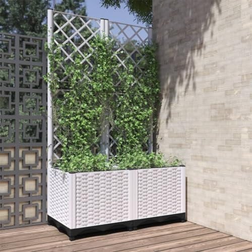 Homgoday Pflanzkübel mit Rankgitter Weiß 80x40x136 cm PP Rasen, Garten Model153282