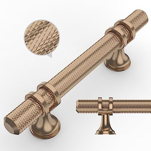 Coinkoly 10 Pack Champagne Bronze Cabinet Pulls 96MM Hole Centers Kitchen Cabinet Handles Knurled Drawer Pulls Kitchen Cupboard Handles UK0002