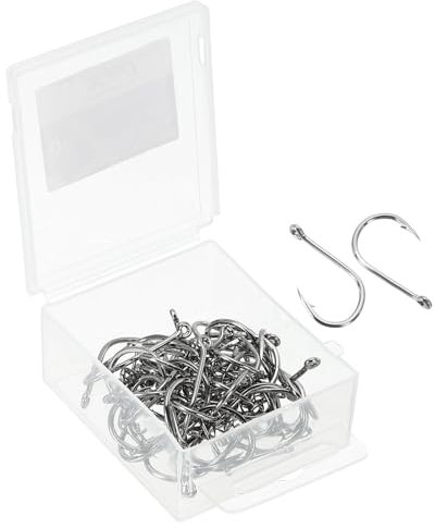 PATIKIL 3/0# Catfish Hooks, 50 Pack 0.5 Claw Fish Hook Fishing Hook High Carbon Steel J Shaped with Barbs for Freshwater Saltwater, Silver Tone