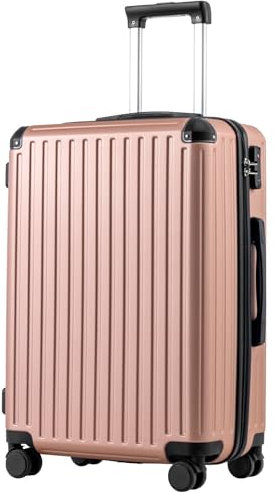 COOLIFE Suitcase Trolley Carry on Hand Cabin Luggage Hard Shell Suitcase Lightweight ABS Material with TSA Lock Telescopic Handle and 4 Dual Spinner Wheels (Rose Gold, 24 Inch)