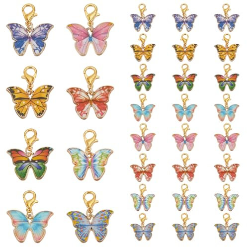 GOMAKERER 32 Stück 8 Farben Emaille Schmetterling Maschenmarker, Legierung, Häkelmaschenmarkierer mit Karabinerverschluss, Stricken, Häkelzubehör für Richtungsrichtlinien