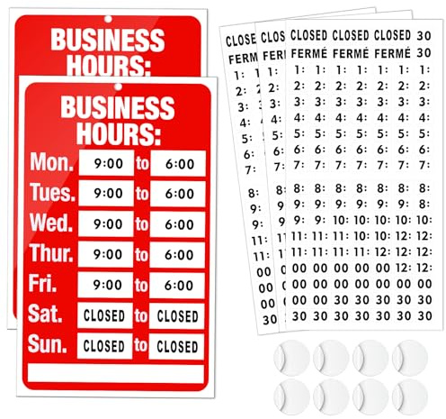 FlyCoco Lot de 2 panneaux horaires d'ouverture sur n'importe quelle entreprise, magasin ou bureau, pour toute porte ou fenêtre en verre, 20 x 30 cm, contient 2 panneaux, 360 autocollants utilisables