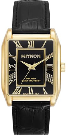 Miykon Vintage Watches for Men | Tank Square Mens Watch with Genuine Leather Band | Ion Polished, Luminous Hands and Second Hand, Scratch Resistant Glass, Japanese Quartz, 100ft Water Resistant