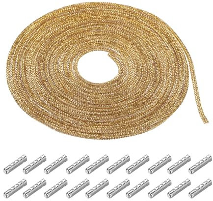 QUARKZMAN 4mm x 5m Nastro di Strass Catena con Strass Corda Cristallo Lacci Scarpe per Decorazione Fai Da Te Sneakers Maglioni Creazione di Gioielli Vestiti, Oro con Aghi Connettori