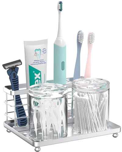 Luxspire Toothbrush Holder, 3-Slot Electric Toothbrush Holder with Detachable Tray, Stainless Steel Holder for Toothbrush Toothpaste Razor, Toothbrush Caddy for Bathroom Countertop Hotels, Silver