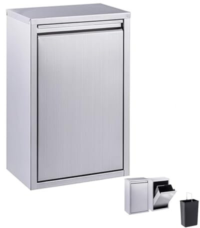 Stainless Steel Pull-Out Trash Drawers, Single/Double Tilt Out Trash Cabinet Kitchen Waste Bins Commercial Garbage Basket with Trash Bins for Kitchen, Living Room,15L