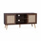 Alice's Home - Meuble TV en cannage 120x39x56.5cm - Bohème - Couleur Bois foncé. 2 Niveaux. 2 étagères. 2 Portes. Pieds scandinaves