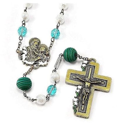 Rosenkranz Ghirelli weisses Glas Heiliger Josef, 8 mm