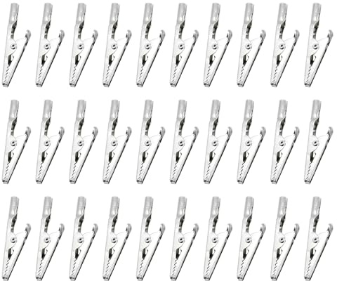 HSYTEK 30 Stück Krokodilklemmen, 35 mm Metallkrokodilklemmen für Sicheres Klemmen, Krokodilklemmen für Labor und Elektrische Prüfung, Alligator Clips zum Basteln, Silber