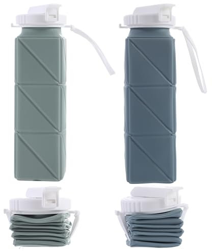 XSSDPDC Botella de agua plegable, botella de agua de silicona de grado alimenticio sin BPA, botella de agua plegable de 21 onzas con popote a prueba de fugas para deportes, oficina, gimnasio,