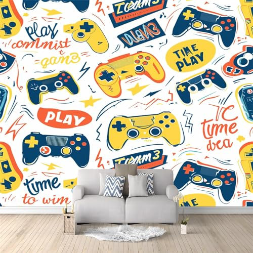 Cartoon Game Controller Papier peint photo non tissé pour chambre à coucher Décoration murale 350 x 256 cm