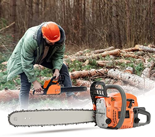 Tronçonneuse à gaz 58 cc, scie à chaîne à gaz de 50,8 cm avec poignée confortable, scie à chaîne à essence portable de 2000 W pour coupe du bois de ferme, arbre, jardin (orange)