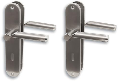 Alpertec Renovation Set II - Juego de 2 placas largas, acero inoxidable pulido/barnizado satinado brillante para puertas de 2 habitaciones con agujeros de bloqueo, manija de puerta, manija de puerta