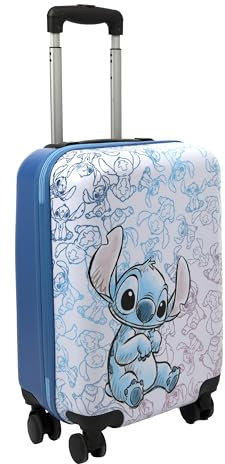 Undercover – Trolley mit Stitch Motiv – Rollkoffer mit 4 Doppelrädern – TSA Schloss – 1 Fach mit Spanngurten – 1 Fach mit Reißverschluss – Koffer mit ausziehbarer Teleskopstange