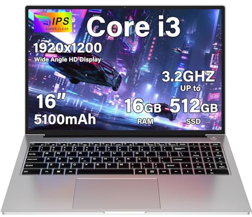 bvate - Traditional 16 16GB Laptop+512GB SSD Expands up to 1TB SSD Core i3 Processor up to 3.2GHz Win 11 WiFi 6 PC with Type-C Webcam Numeric Keypad with Edge