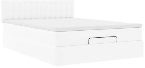 vidaXL Ottoman-Bett mit Matratzen LEDs Reinweiß 140x200 cm Kunstleder, Bettrahmen, Bettgestell mit Stauraum, Polsterbett, Bettgestell
