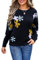 HEYPORK Damen Herbst Winter Warm Bequem Pullover Casual Mode Strickjacke Strickpullover Frauen Bedruckte Blume Pullover Shirt(Schwarz, L)