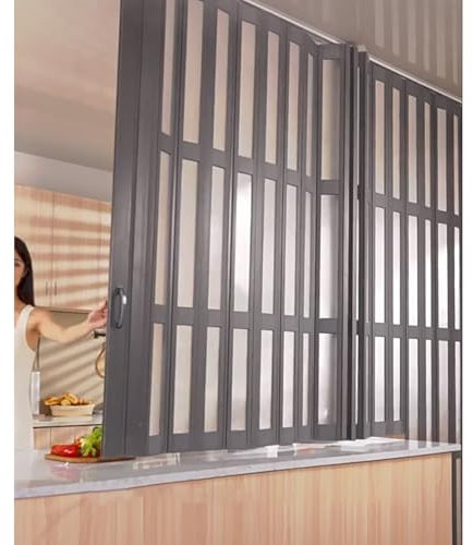 Porta scorrevole porta soffietto da interno Porte interne scorrevoli in vetro smerigliato da cucina, porta da fisarmonica grigia alta 80 pollici per porta, finestra, patio e lavanderia, porta pieghev